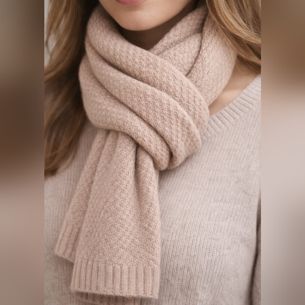 J Crew Soft Cashmere Scarf Neck Soft Warm Classic Neutral Luxe Cozy  *READ - Picture 2 of 4